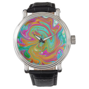 Montre Bleu, Orange et Rose Chaud Abstrait Rétro Groovy