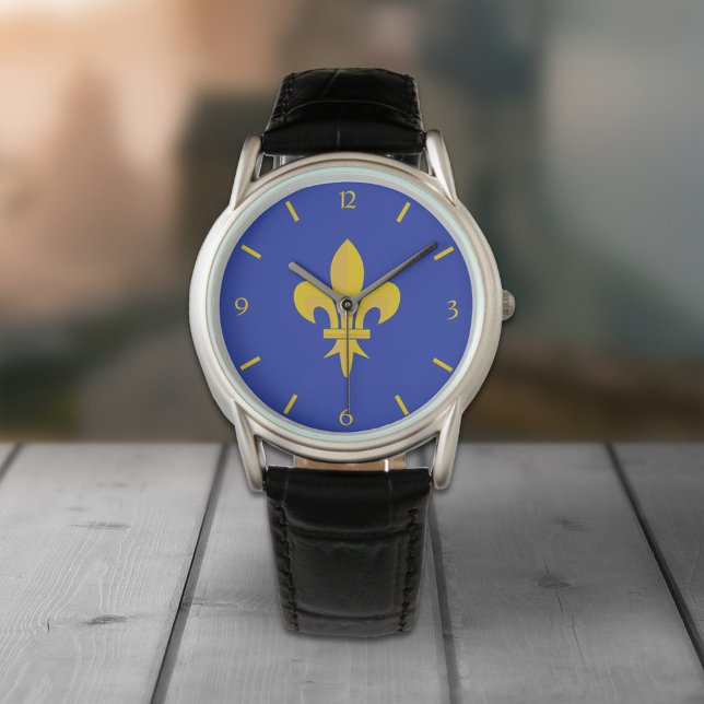Montre Bleu Roi avec Fleur de Lys Or (Gold Fleur de Lis Royal Blue Watch)