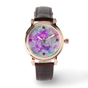 MONTRE BLEU SAPHIR ABSTRAIT, VAGUES ROSES, ÉTOILES, GEMME