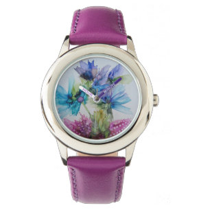 Montre Bleu violet rose vert rose Art Floral
