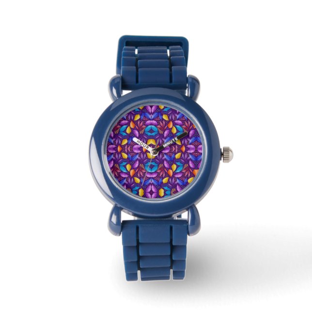 Montre bleue avec un design mandala vibrant  (Recto)