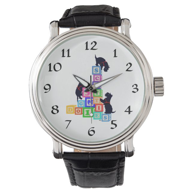 Montre Blocs alphabétiques de chiens Scottie (devant)