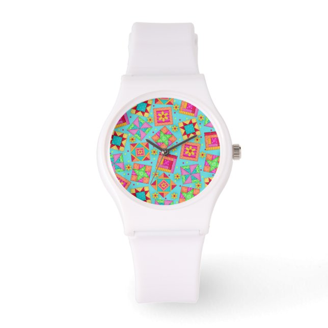 Montre Blocs d'art de surface en Patchwork bleu turquoise (Recto)