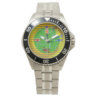 Montre Blocs roses d'avion sur Gold Green