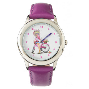Montre Blonde Girl and Pink Bike Watch Cadeau