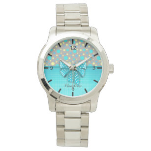 Montre Blue and Yellow Polka Dots, Turquoise Blue Ribbon