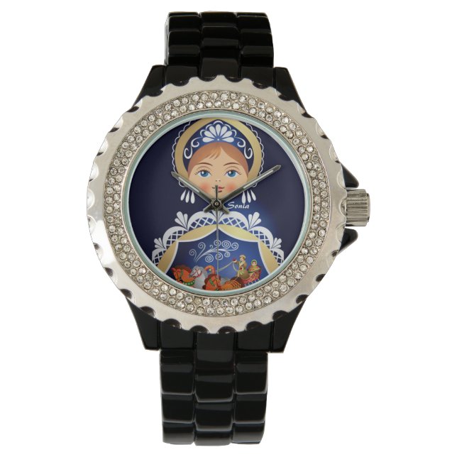 Montre Blue Babushka Matryoshka Russie poupée surveillanc (devant)