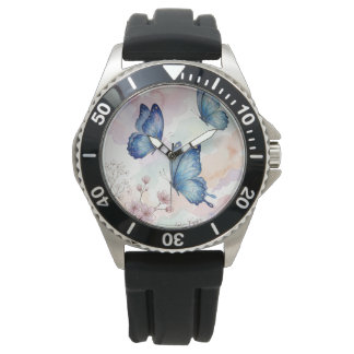 Montre Blue Butterfly Watercolor Wrist Watch ElegantDesig