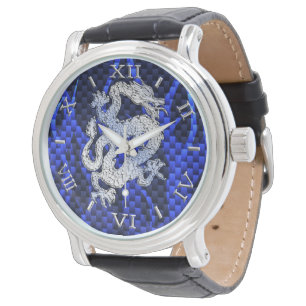 Montre Blue Chrome comme Dragon Carbon Fiber Style Dial