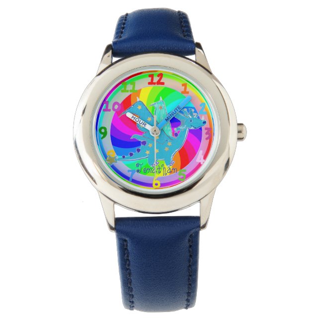 Montre Blue Dragon Kids Regarder personnalisé Nom du garç (devant)