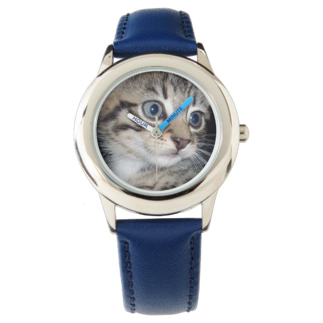 Montre Blue Eyes Fluffy Grey Kitten, (devant)