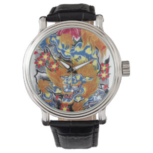 Montre Blue Foot Chien Japonais Tattoo Design