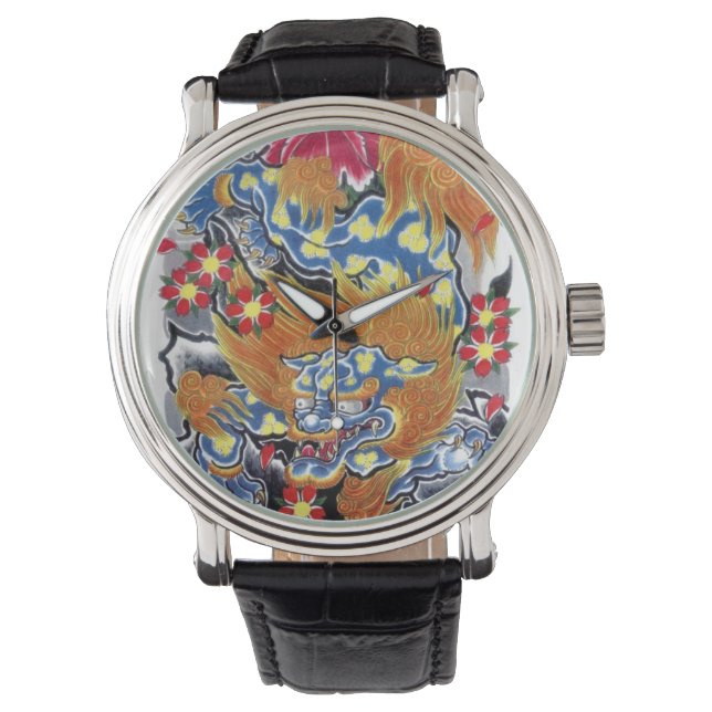 Montre Blue Foot Chien Japonais Tattoo Design (devant)