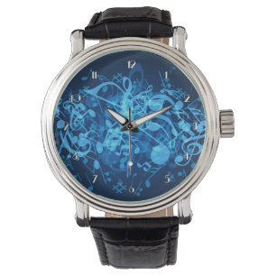 Montre Blue Glow Music Notes Motif Wrist Watch