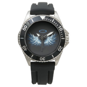 Montre Blue Glowing Angel Wings on black background