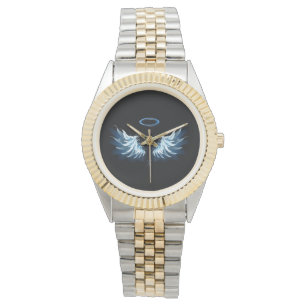 Montre Blue Glowing Angel Wings on black background