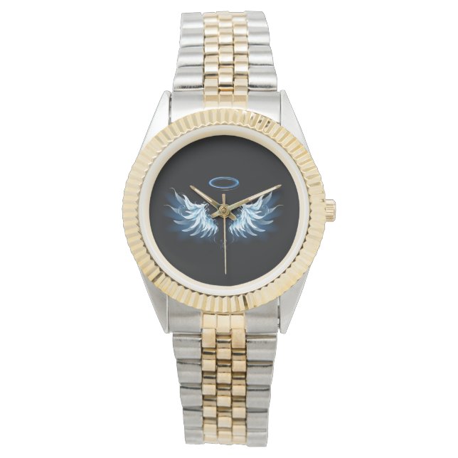 Montre Blue Glowing Angel Wings on black background (devant)