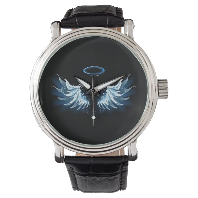 Montre Blue Glowing Angel Wings on black background (devant)