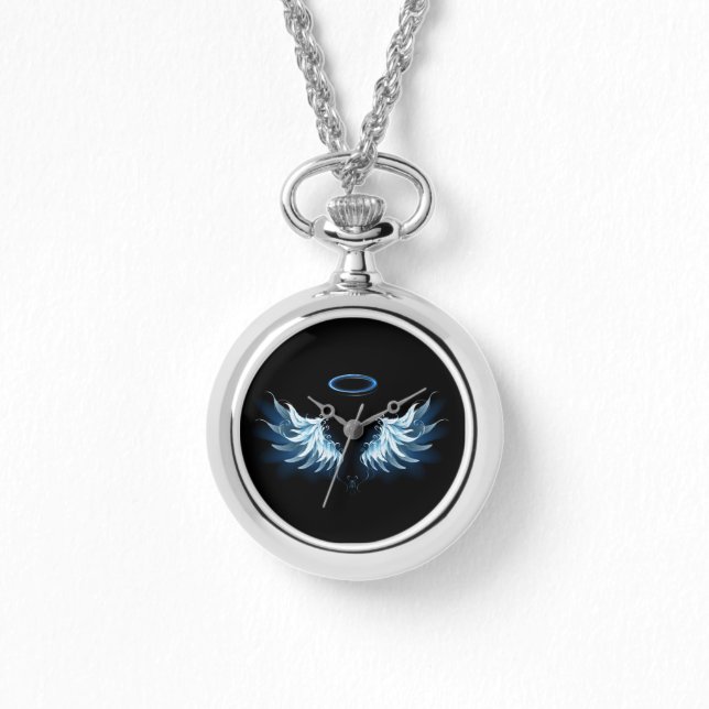 Montre Blue Glowing Angel Wings on black background (Recto)
