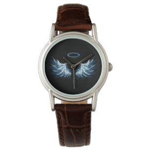 Montre Blue Glowing Angel Wings on black background