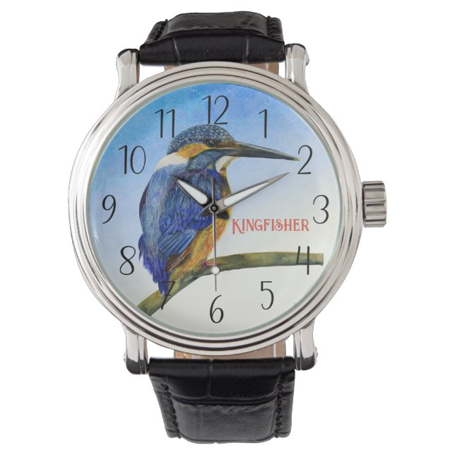 Montre Blue Kingfisher Aquarelle Faune Oiseau Art Watch (devant)