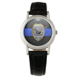 Montre Blue Line mince - insigne de police retiré par or