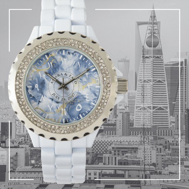 Montre Blue Marble avec chiffres arabes – Élégant (Créateur téléchargé)