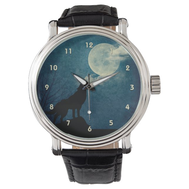 Montre Blue Moon, Pleine lune Howling Wolf Custom Watch (devant)