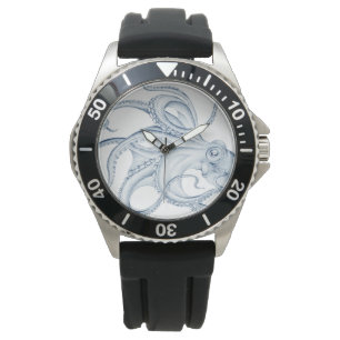 Montre Blue Octopus Cephalopode Kraken Ink