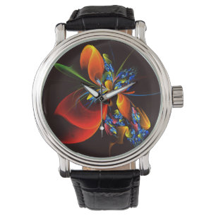 Montre Blue Orange Floral Moderne Art Abstrait Motif #03