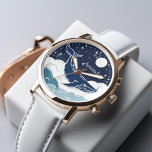 Montre Blue Whale Dream Customisé<br><div class="desc">Illustration en gros d'une baleine bleue flottant au-dessus des nuages sous un ciel bleu.</div>