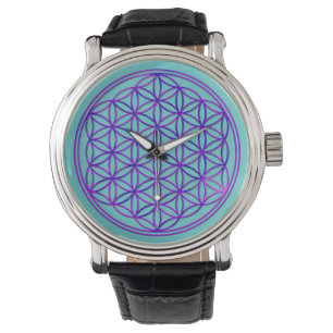 Montre Blume des Lebens / Fleur de vie   bleu rose