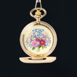 Montre Blumenstrauss Yellow Necklace Watch<br><div class="desc">A pocket watch with an image of a beautiful flower bouquet. The background,  image and text can be modified. Original artwork by W.B.</div>