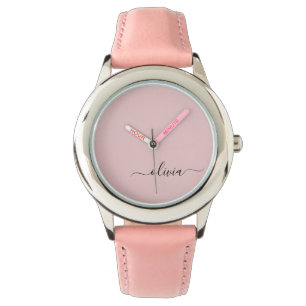 Montre Blush Dusty rose moderne Script Girl Monogramme No