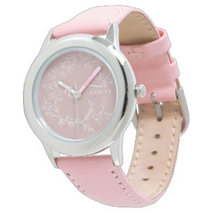 Montre Blush Dusty rose moderne Script Girl Monogramme No
