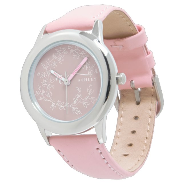 Montre Blush Dusty rose moderne Script Girl Monogramme No (Incliné)