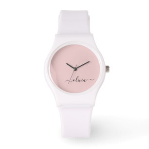 Montre Blush Dusty rose moderne Script Girl Monogramme No