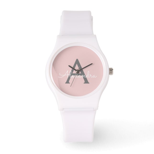 Montre Blush Pink Grey Modern Script Girly Monogram (Recto)