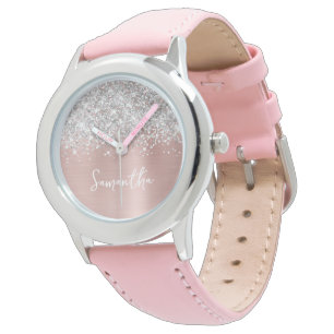 Montre Blush Rose Pailleté Argenté Blanc Glamour Nom