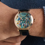 Montre Boho American Indian Dream Catcher, aquarelle<br><div class="desc">Cette montre dispose d'un attrapeur de rêve américain natif avec de belles plumes aux couleurs pastel. Aquarelle,  art numérique. Grand cadeau personnalisable pour chaque homme !</div>