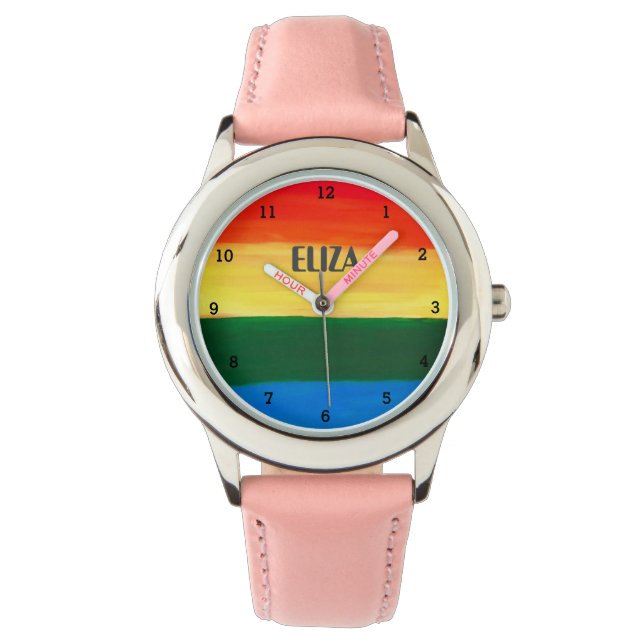 Montre Boho Arc-en-ciel Aquarelle Filles mignonnes Enfant (devant)