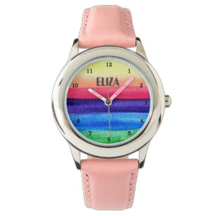 Montre Boho Arc-en-ciel Aquarelle mignonne Filles rose No