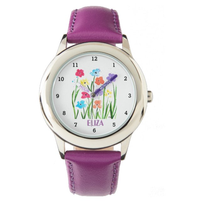Montre Boho Arc-en-ciel Aquarelle mignonne Filles rose Pa (devant)
