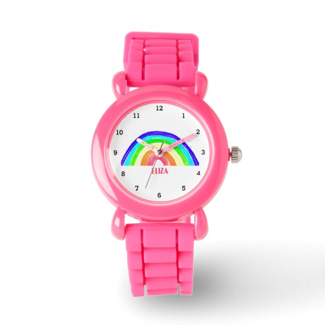 Montre Boho Arc-en-ciel Aquarelle mignonne Filles roses O (Recto)