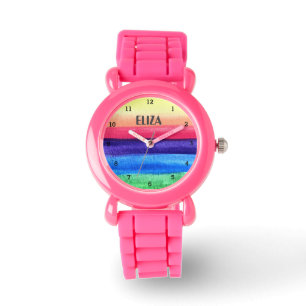 Montre Boho Arc-en-ciel Aquarelle mignonne Filles roses O