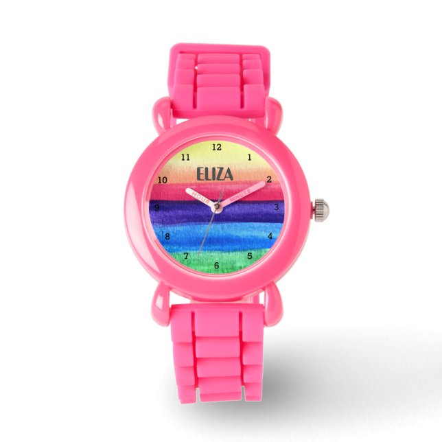 Montre Boho Arc-en-ciel Aquarelle mignonne Filles roses O (Recto)