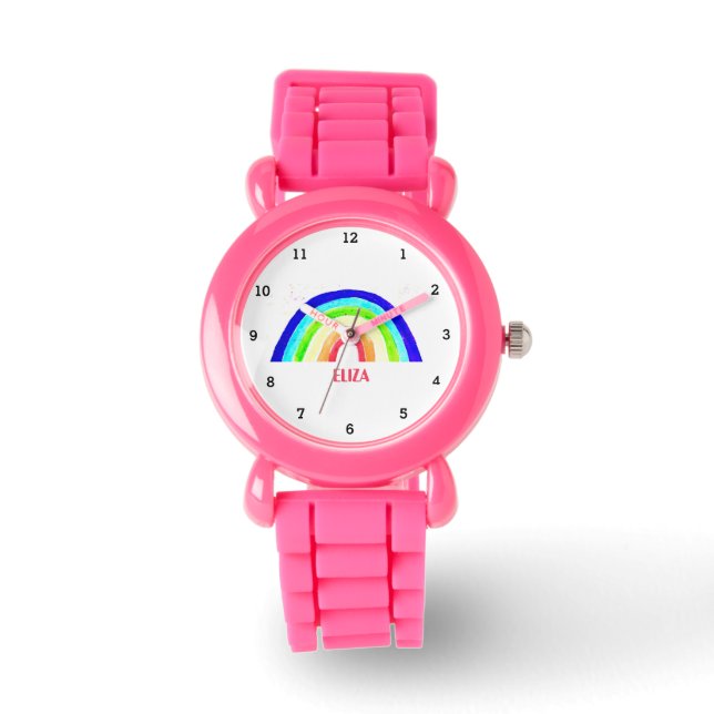Montre Boho Arc-en-ciel Aquarelle mignonne Filles roses O (Recto)