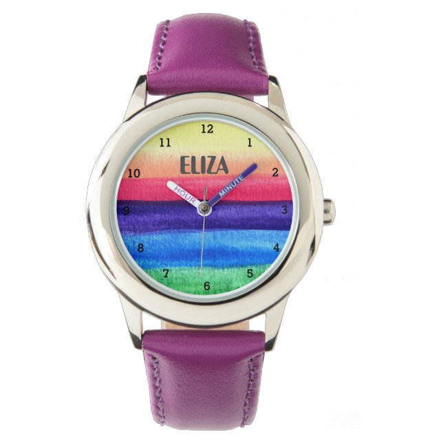 Montre Boho Arc-en-ciel Aquarelle mignonne Filles roses O (devant)
