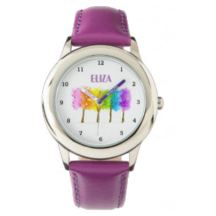 Montre Boho Arc-en-ciel Aquarelle mignonne Filles roses O