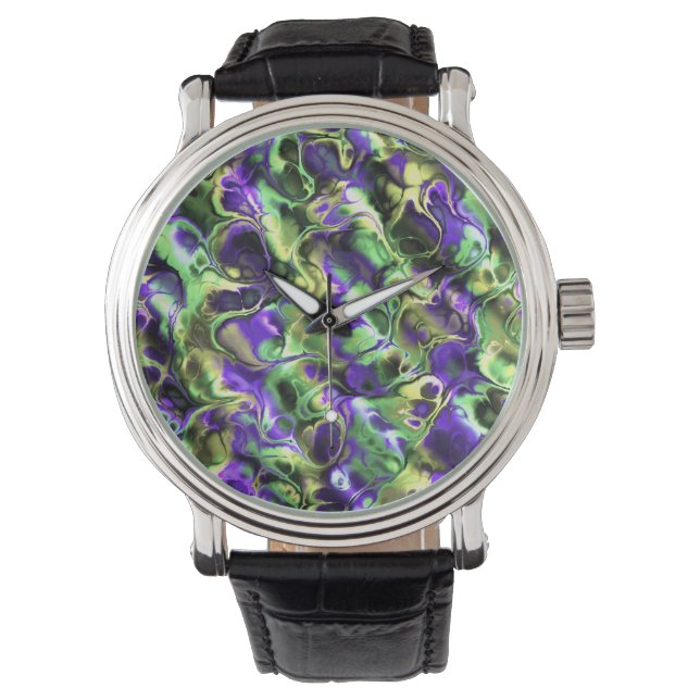 Montre Boho coloré brillant Hippie Marbre fractal (devant)